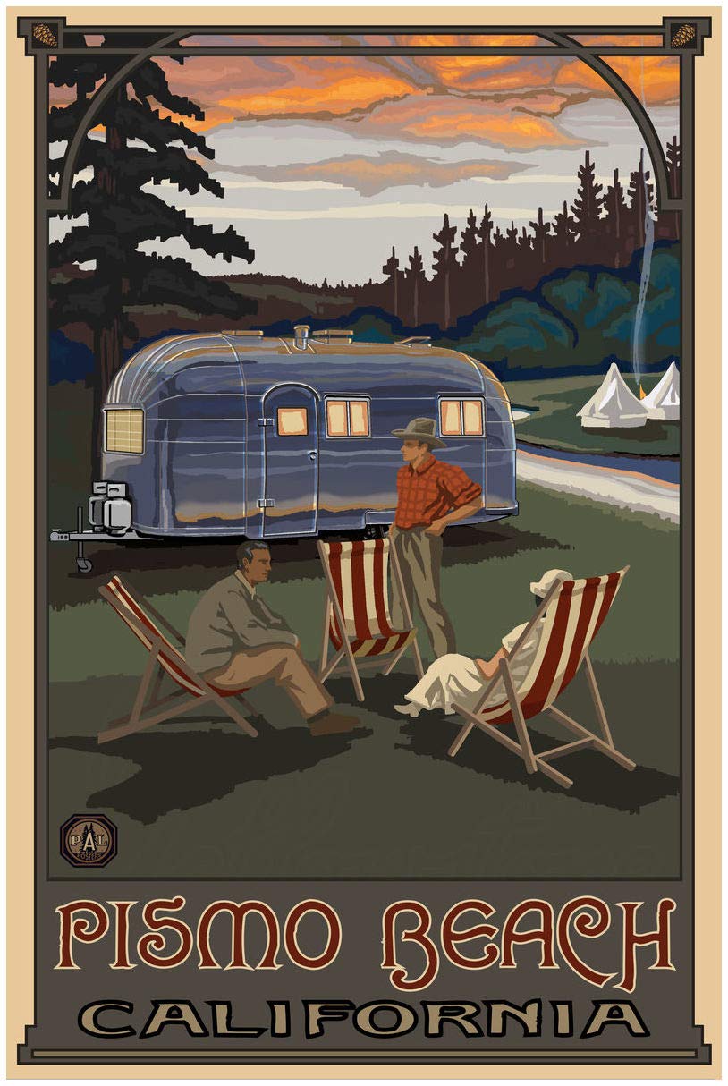 California Airstream Trailer Art Print - Pismo Beach Travel Poster by Paul A. Lanquist - 30x45 Inch Giclee Wall Decor for Home, Office & RV Interior Design