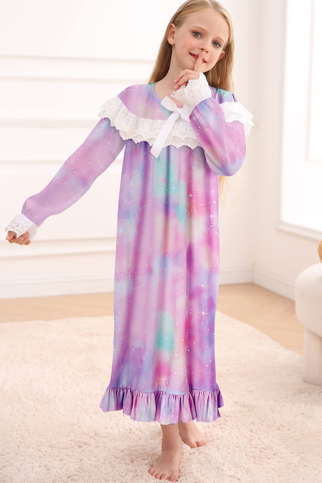 Lovekider Girls Christmas Nightgowns - Cute Lace Xmas Pajamas Dress Long Sleeve Princess Nightdress for Holiday Sleepwear (4-12 Years) | Perfect for Christmas Eve, Winter Sleepovers & Family Photos