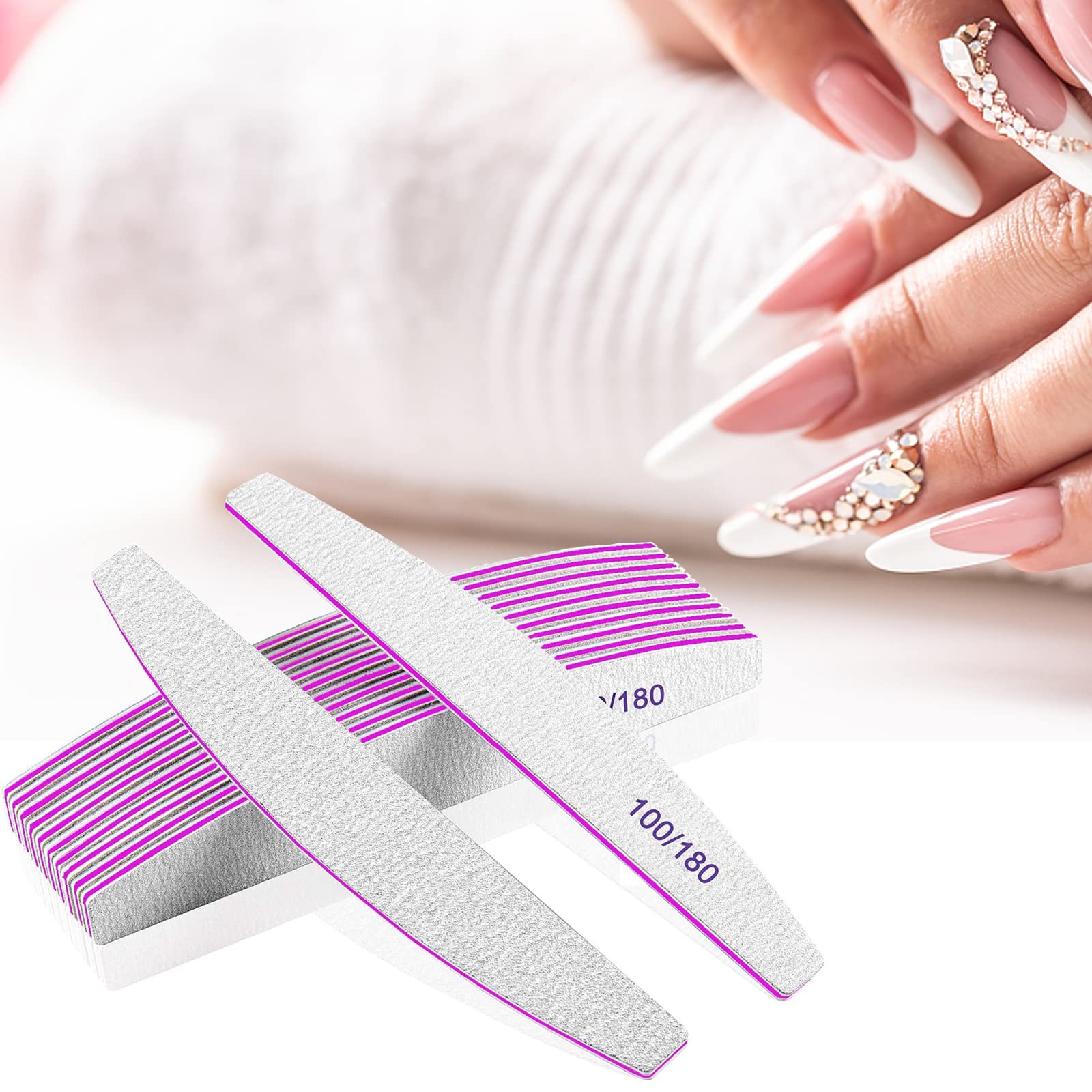 15-Piece Professional Nail File & Buffer Set - 10 Double-Sided 100/180 Grit Nail Files for Acrylic & Gel Nails + 5 Nail Buffer Blocks for Natural Nails - Perfect for Home Manicures, Salons & DIY Nail Care