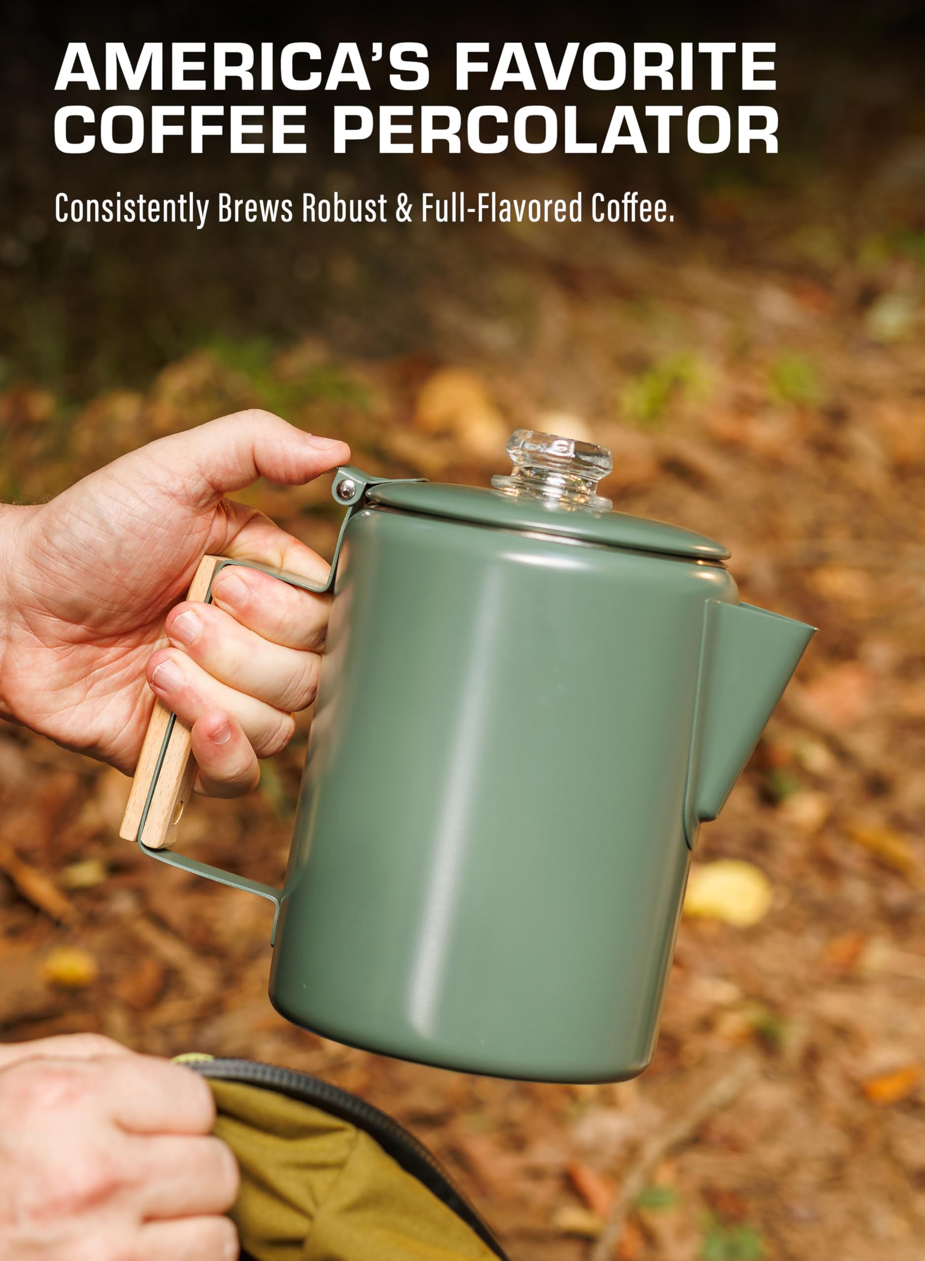 COLETTI Bozeman Camping Coffee Pot - Stainless Steel Percolator for Outdoor Adventures, Camping & Hiking - BPA-Free & Eco-Friendly (Camp Green) | Perfect for Backpacking, RV Trips & Picnics