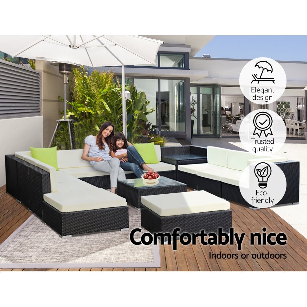 13-Piece Outdoor Wicker Sofa Set - 11-Seater Patio Couch Lounge Furniture for Garden, Poolside, and Backyard Relaxation