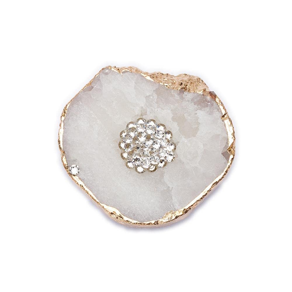 Premium White Agate Crystal Phone Grip Stand - Natural Druzy Quartz Healing Stone with Gold Trim for iPhone & Android Smartphones | Perfect for Home, Office & Travel Use