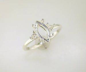 Solid Sterling Silver or 14kt Gold Marquise Ring Setting - 6x3mm & 16x8mm Sizes with Accents, Pre-Notched, Size 7 - Perfect for Engagement Rings, Wedding Bands & Jewelry Making