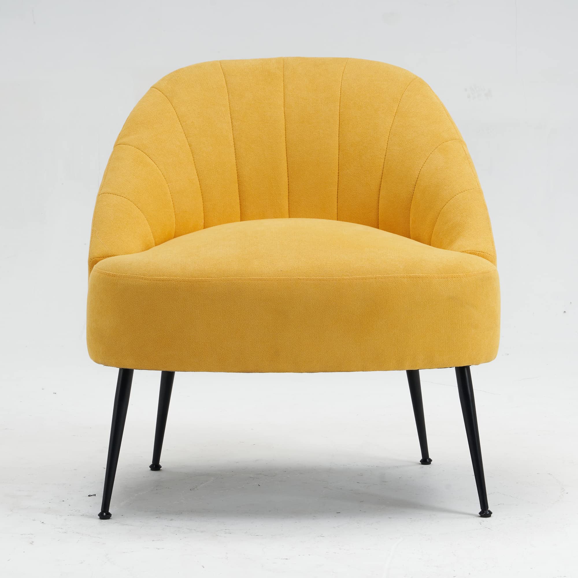 Pvillez Velvet Accent Chair - Modern Shell Shaped Upholstered Armchair with Gold Legs | Mid Century Club Chair for Living Room, Bedroom & Makeup Vanity | Comfortable Fabric Single Sofa in Yellow