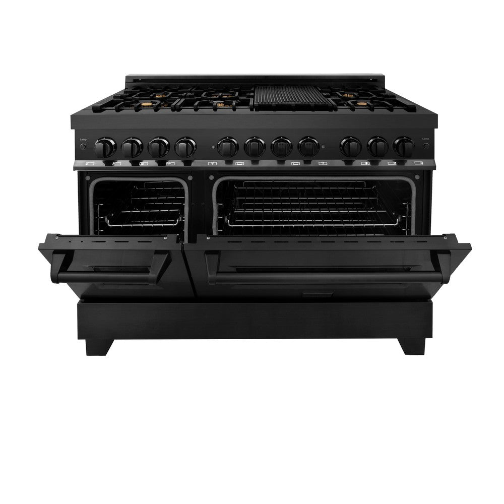 ZLINE 48-Inch 6.0 cu. ft. Dual Fuel Range with Gas Cooktop & 2 Electric Ovens - Black Stainless Steel with Brass Burners (RAB BR 48) | Professional Kitchen Appliance for Home Chefs & Cooking Enthusiasts