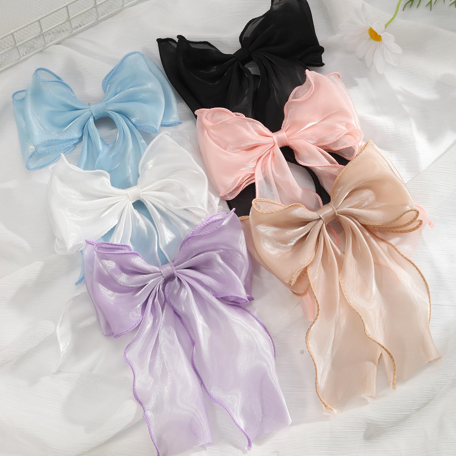 6PCS Women's Hair Bows - Soft Chiffon Bow Hair Clips with Metal Clasp, Bright Color Hair Ribbons for Girls & Women - Perfect for Parties, Weddings, School & Daily Hair Accessories Gift Set