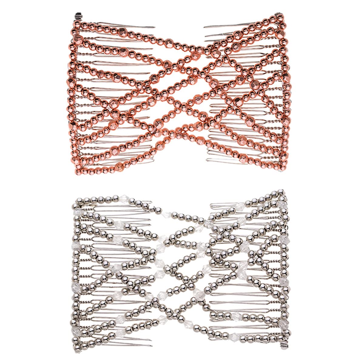 2 Pcs Magic Beading Hair Combs - Easy Stretch Double Clips for Women & Girls - Hair Styling Accessories for Braids, Ponytails & Updos - Perfect for Daily Use, Parties & Weddings