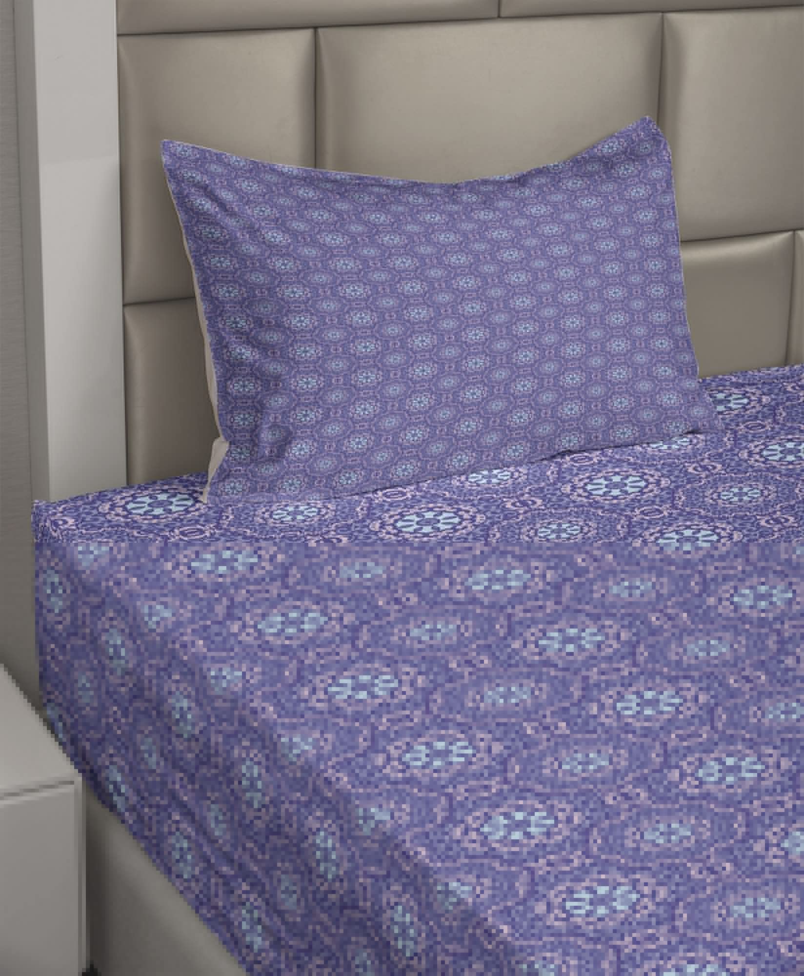 Ambesonne Oriental 3-Piece Sheet Set - Vibrant Curlicue & Medallion Motifs in Blue Violet Lavender - Twin Size Fitted & Flat Sheets with Pillowcase - Perfect for Guest Rooms, Dorms & Cozy Bedrooms