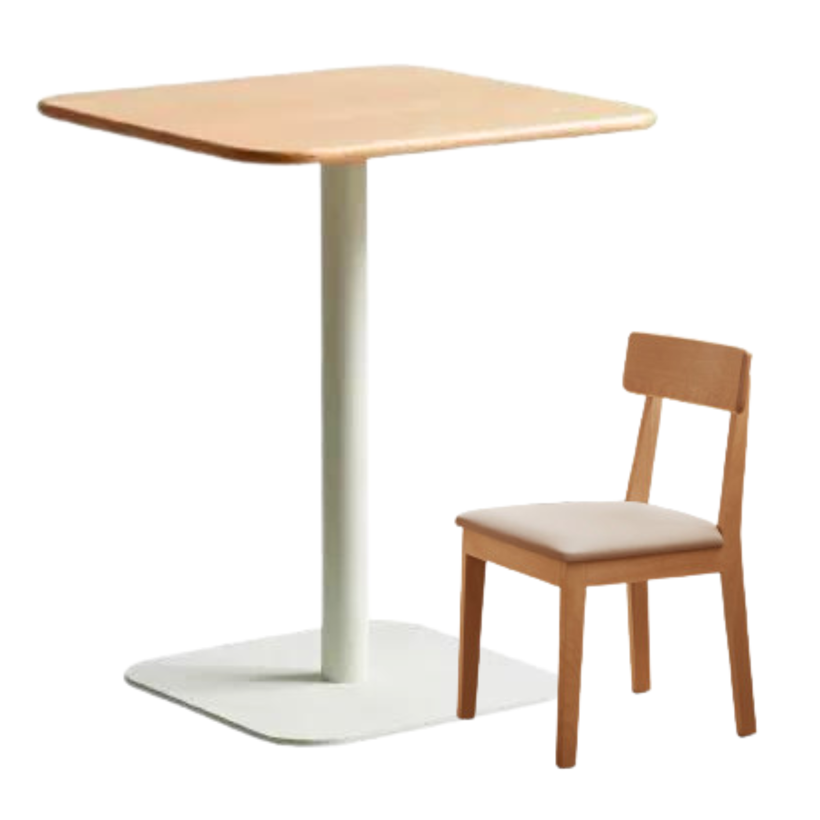 23.6x23.6x29.1 inch / 60x60x74 cm / Natural Wood Color / Square table + soft chair pcs 4