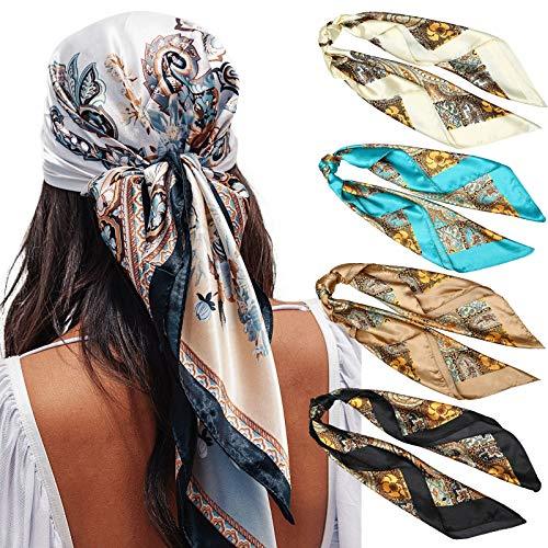 4 Pack Stylish Square Scarves - Fashionable Hair Accessories & Neck Scarves for Women - Perfect for Casual Outfits, Office Wear, and Special Occasions
