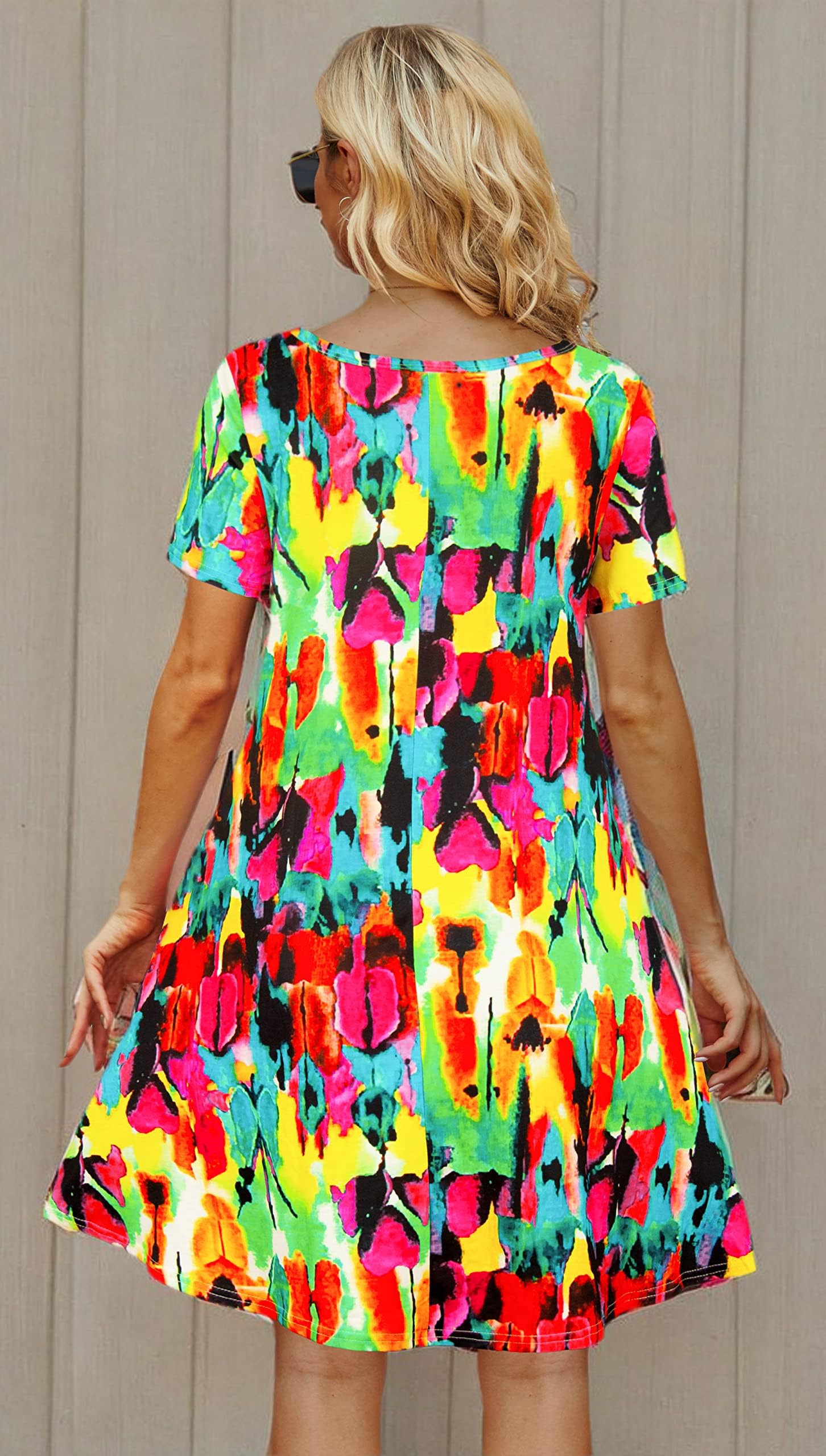 Women's Casual Summer Beach Sundress - Short Sleeve T-Shirt Dress with Pockets | Perfect for Vacation, Pool Party & Outdoor Activities