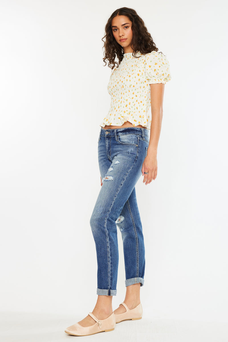 Stylish Aries Mid Rise Boyfriend Jeans for Women - Comfortable Stretch Denim Pants with Distressed Details | Perfect for Casual Wear, Weekend Outfits & Street Style Fashion