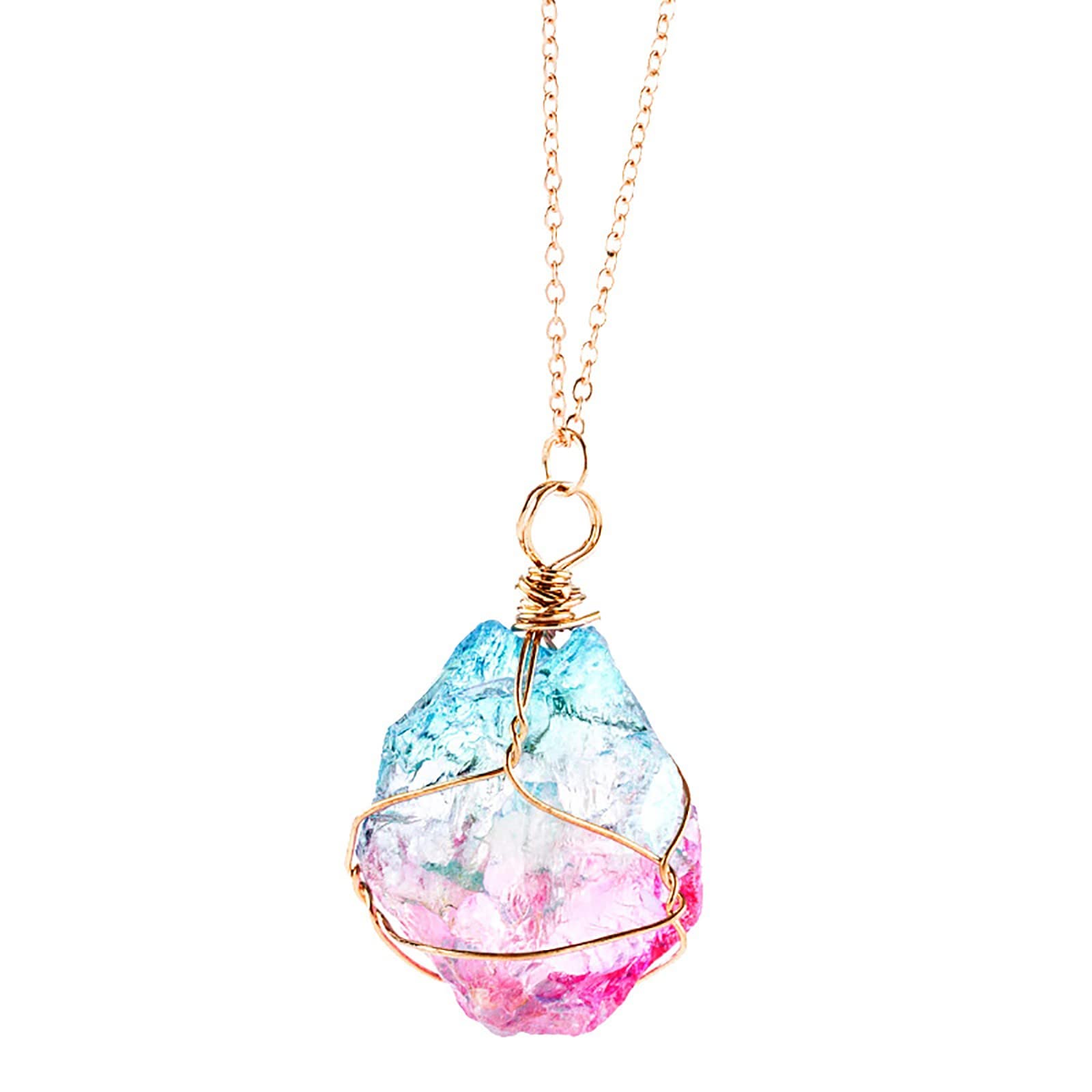 Rainbow Stone Pendant Necklace for Women - Irregular Quartz Crystal Gemstone Jewelry with Adjustable Chain, Elegant Gift for Her | Perfect for Parties, Weddings & Everyday Wear
