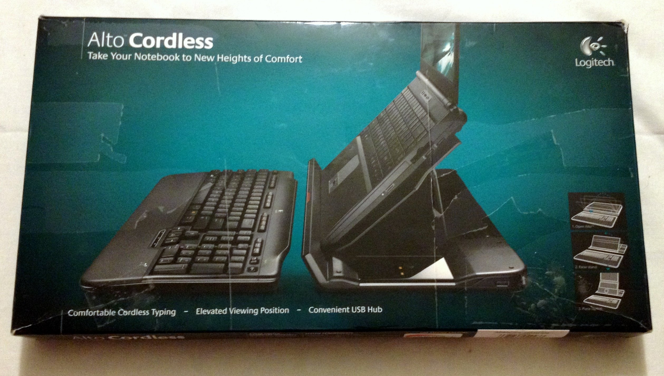 Ergonomic Laptop Stand with Wireless Keyboard - Adjustable Height for 15.4