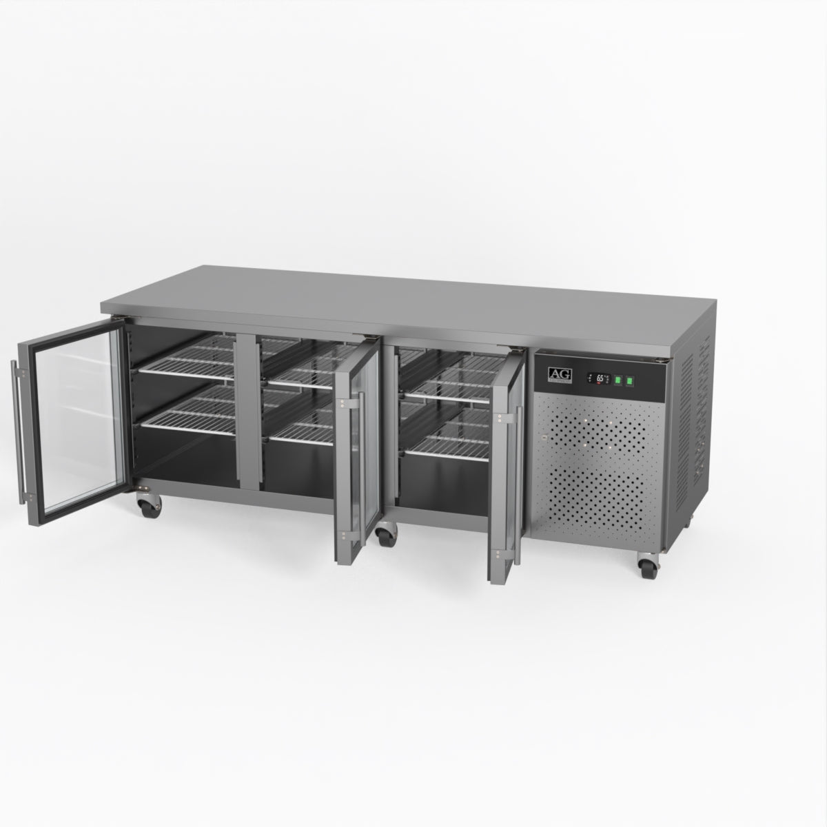 Commercial Glass Door Refrigerator - 3 Door Under Counter Display Fridge with 800mm Depth for Restaurants, Cafes & Retail Stores