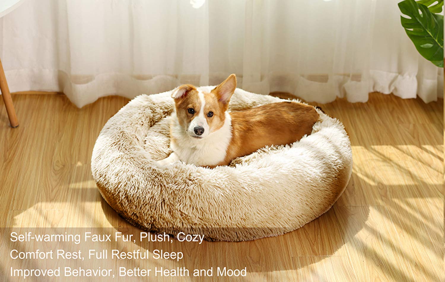 **Donut Dog Beds for Medium Dogs - Washable Large Round Pet Bed with Faux Fur, Calming Cuddler for Dogs & Cats - Cozy Fluffy Bed for Small Pets - Perfect for Home, Crate & Travel Use**