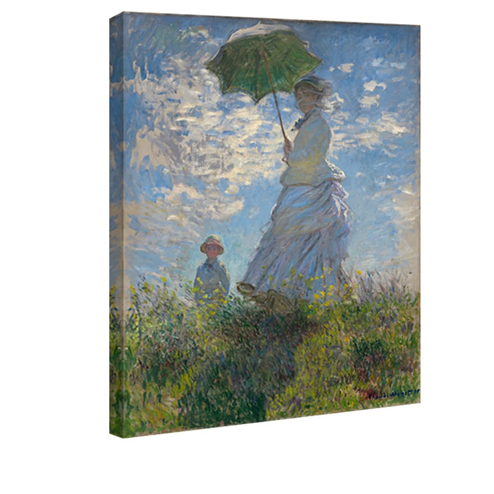 Claude Monet Woman with a Parasol Wall Art - Famous Oil Painting Reproduction on Canvas - Madame Monet and Her Son Landscape Picture - Home & Office Decor