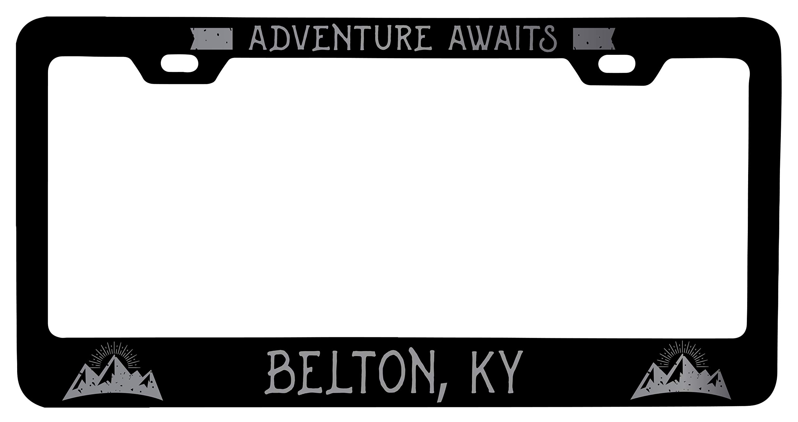 Belton Kentucky Laser Etched Vanity Black Metal License Plate Frame - Personalized Car Accessory for Front & Rear Bumper - Perfect Gift for Car Enthusiasts & State Pride