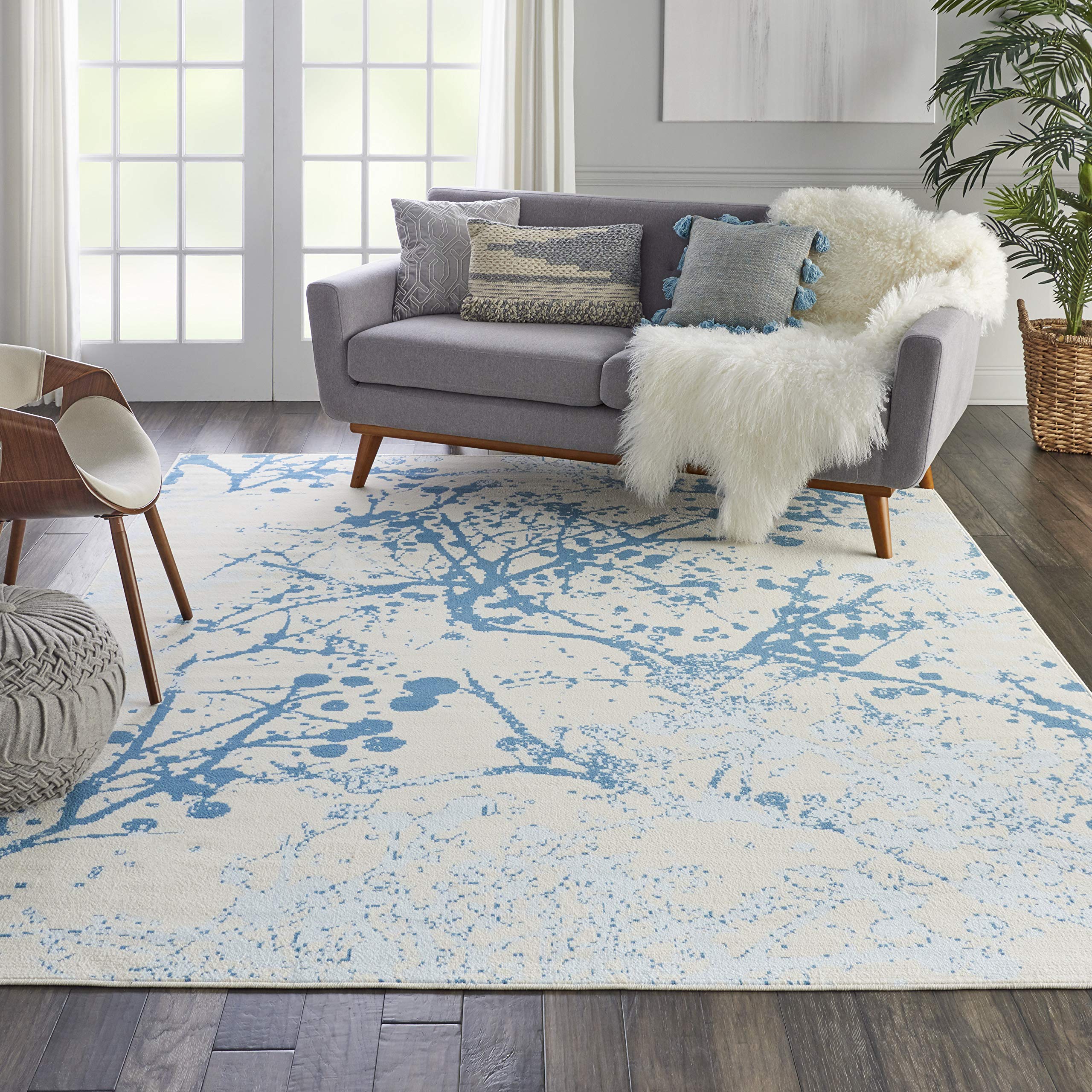 Nourison Jubilant Abstract Ivory/Blue 8x10 Area Rug - Easy Clean, Non-Shedding, Stain Resistant for Living Room, Bedroom, Dining Room & Kitchen | Soft & Durable Modern Home Decor