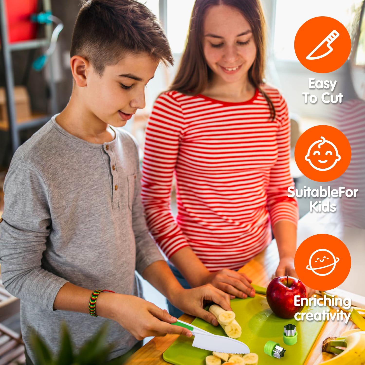 **Safe Wooden Kids Kitchen Knife Set - Toddler Cooking Tools with Plastic Safety Knives & Crinkle Cutter - Real Cooking Fun for Toddlers - Perfect for Early Learning & Family Baking Activities**