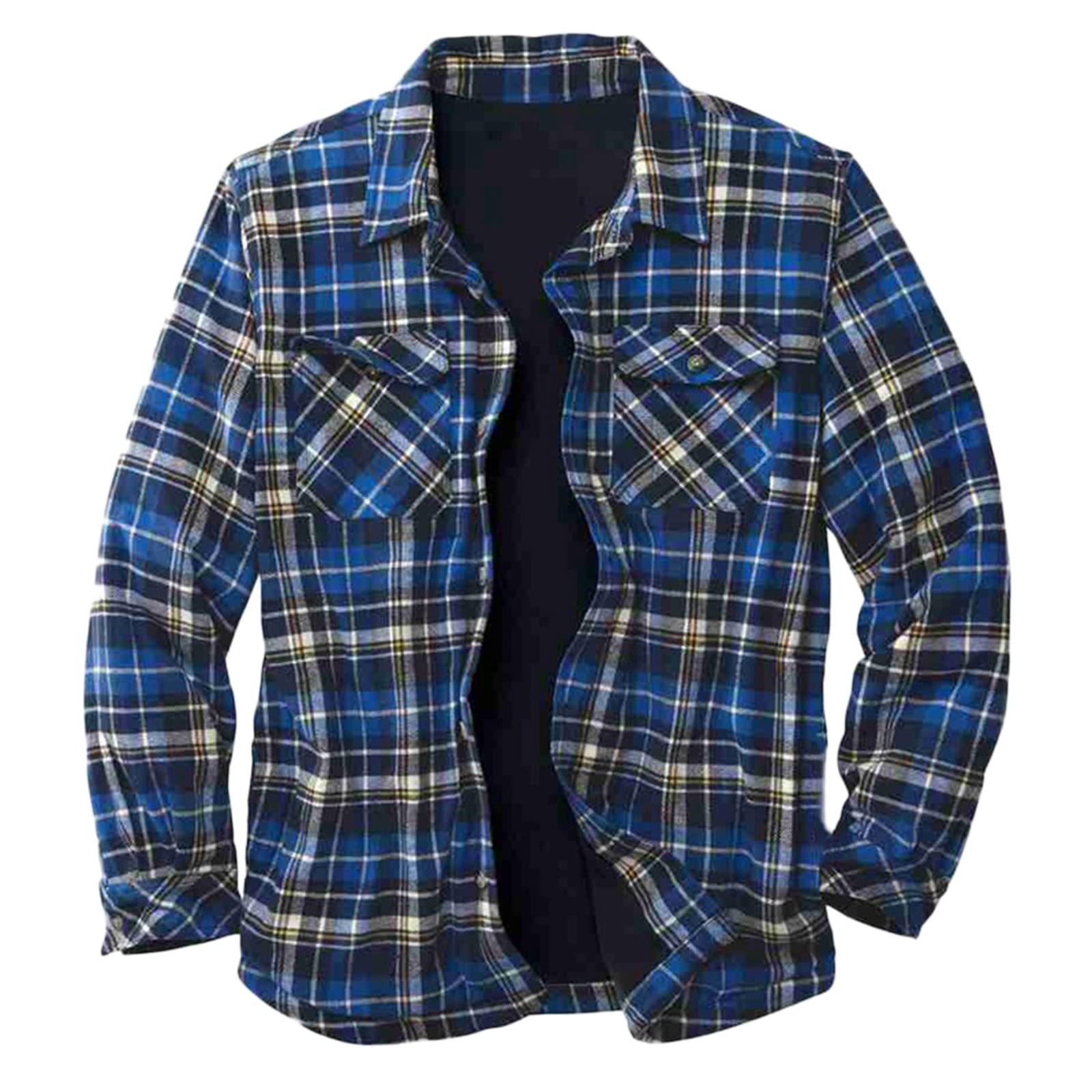 Men's Plaid Velvet Shirt Jacket - Winter & Autumn Business Casual Top with Lapel Pocket | Perfect for Office Wear, Date Nights & Smart Casual Outfits