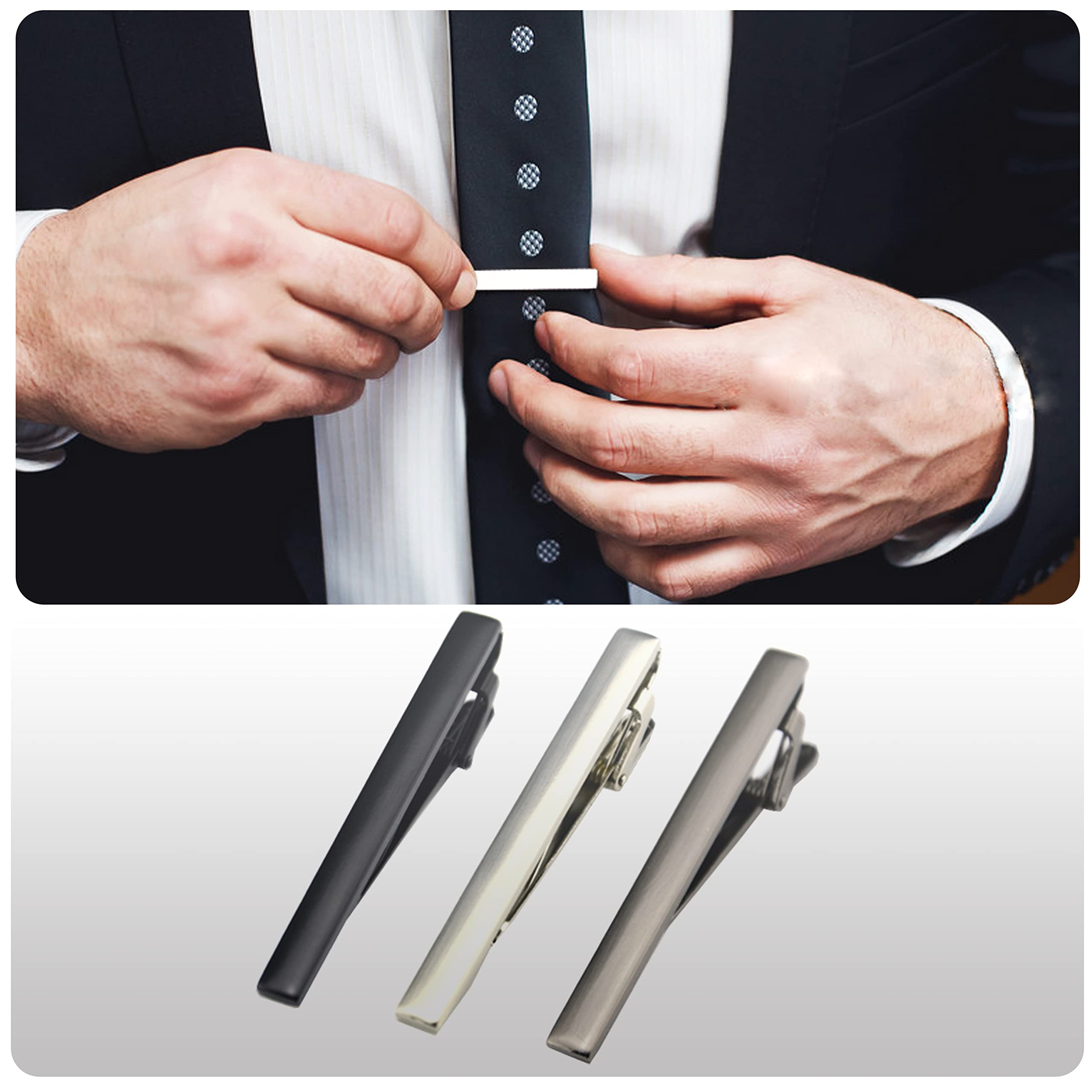 Premium Men's Tie Clips Set of 3 - Stainless Steel Tie Bars & Pins for Formal Attire - Perfect for Weddings, Business Meetings & Office Wear