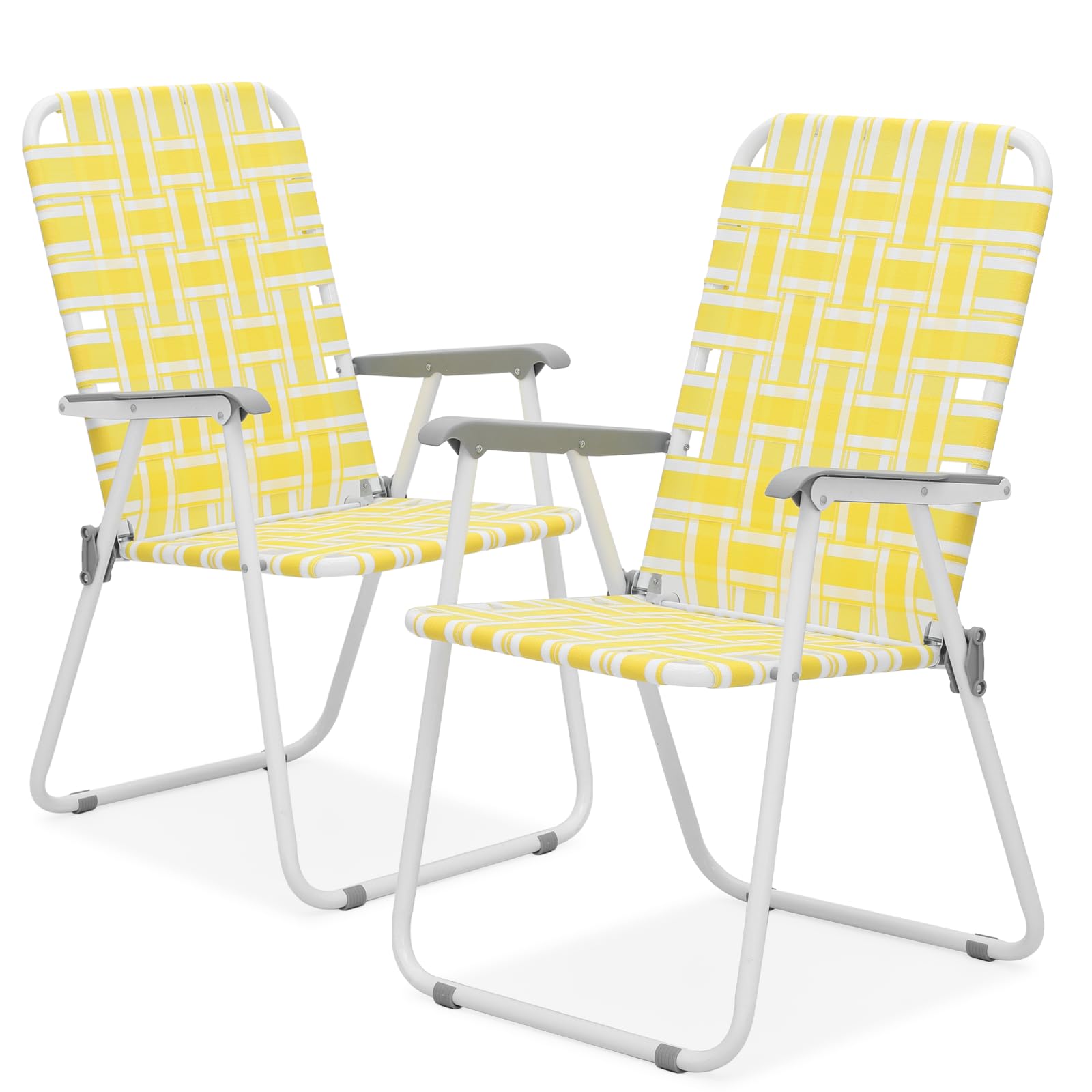 **Magshion Folding Webbed Lawn Beach Chair for Adults – Lightweight Steel Frame, Portable Outdoor Camping Chairs – Supports 250 lbs – Perfect for Fishing, Patio, Yard, Garden & Picnics (2-Pack, Yellow)**