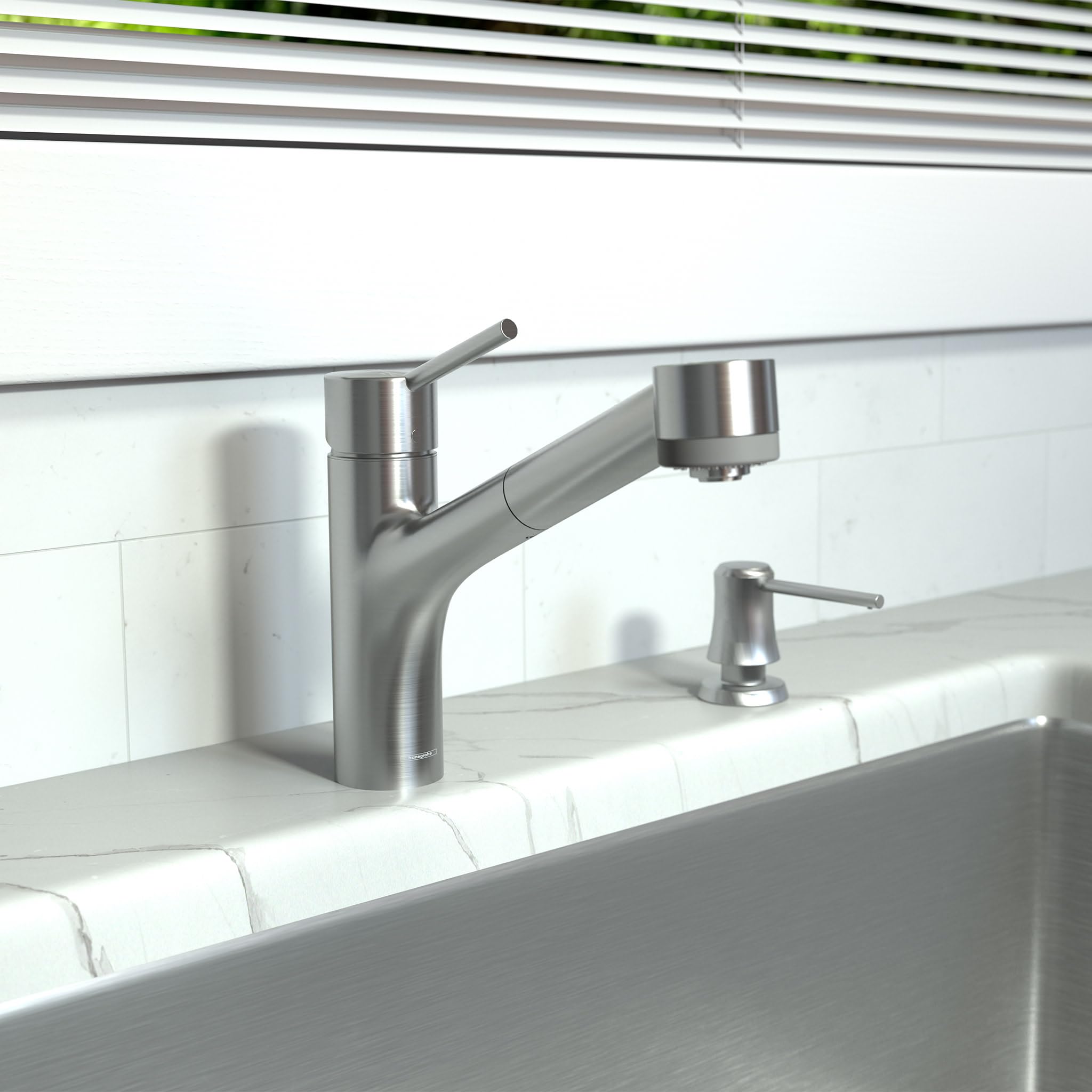 hansgrohe Talis S Stainless Steel Single-Handle Kitchen Faucet with Pull-Out Sprayer, Durable Faucet for Kitchen Sink, Stainless Steel Optic 06462860, Ideal for Modern Home Kitchens
