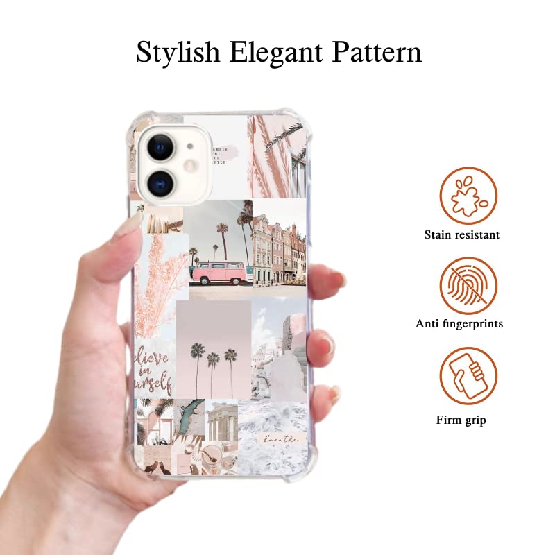 Pink Aesthetic Collage Phone Case for iPhone 12 - Soft TPU Bumper Cover for Women & Men - Summer Beach Compatible - Perfect for Vacation, Pool Parties & Outdoor Activities