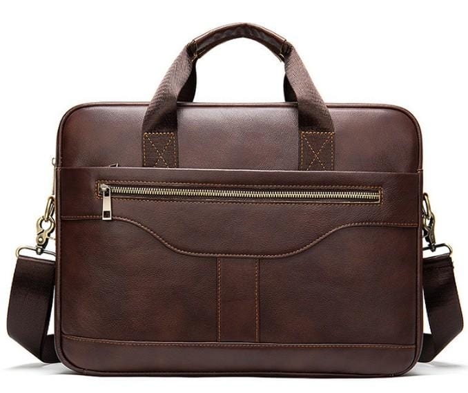 Premium Genuine Leather Laptop Messenger Bag for Men & Women - Business Briefcase with Adjustable Strap (Brown) - Perfect for Work, Travel & Daily Commute