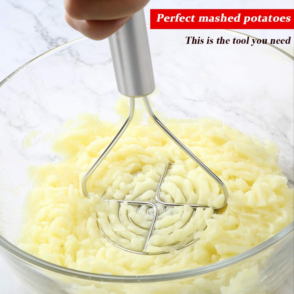 Stainless Steel Potato Masher - Heavy Duty Kitchen Tool for Mashing Potatoes, Vegetables & Fruits - Perfect for Making Mashed Potatoes, Baby Food & Baking