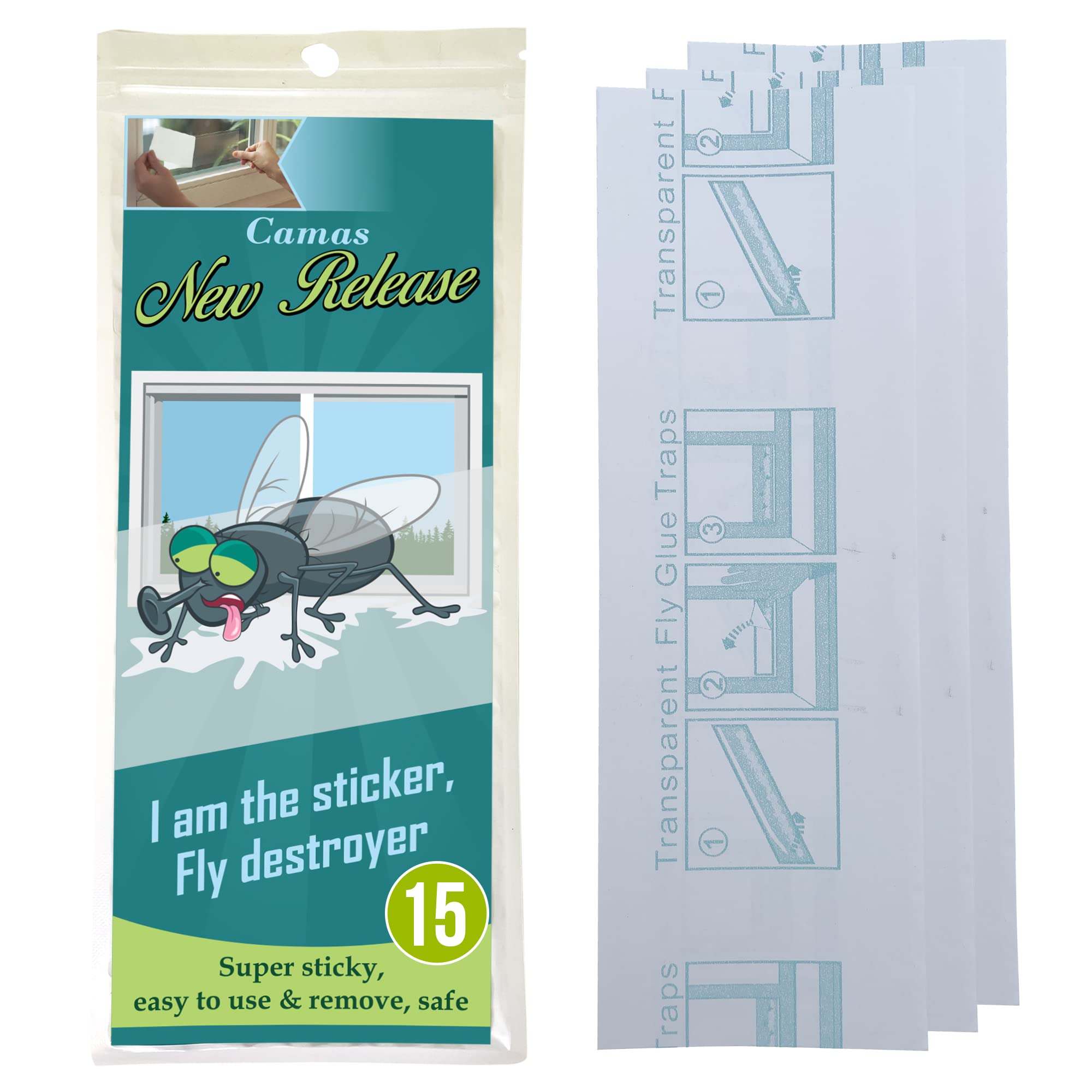 **15-Pack Clear Window Fly Traps – Indoor Sticky Bug Catcher for Fruit Flies, Spiders & Insects | Non-Toxic Glue Traps for Kitchen, Bathroom & Home Use**