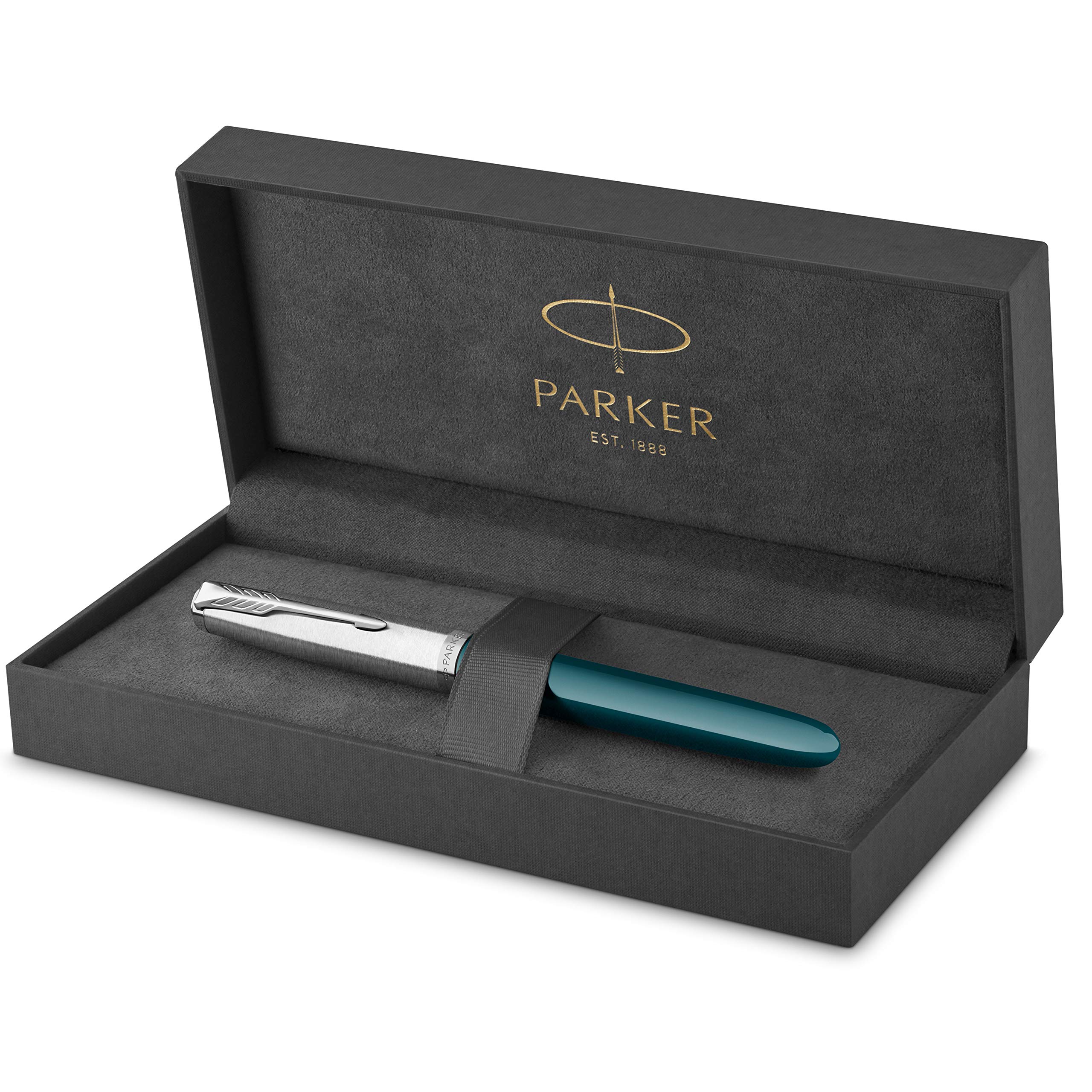 Parker 51 Fountain Pen - Teal Blue Barrel with Chrome Trim, Fine Nib & Black Ink Cartridges (Gift Box Included) - Perfect for Writing, Collecting & Luxury Gifts
