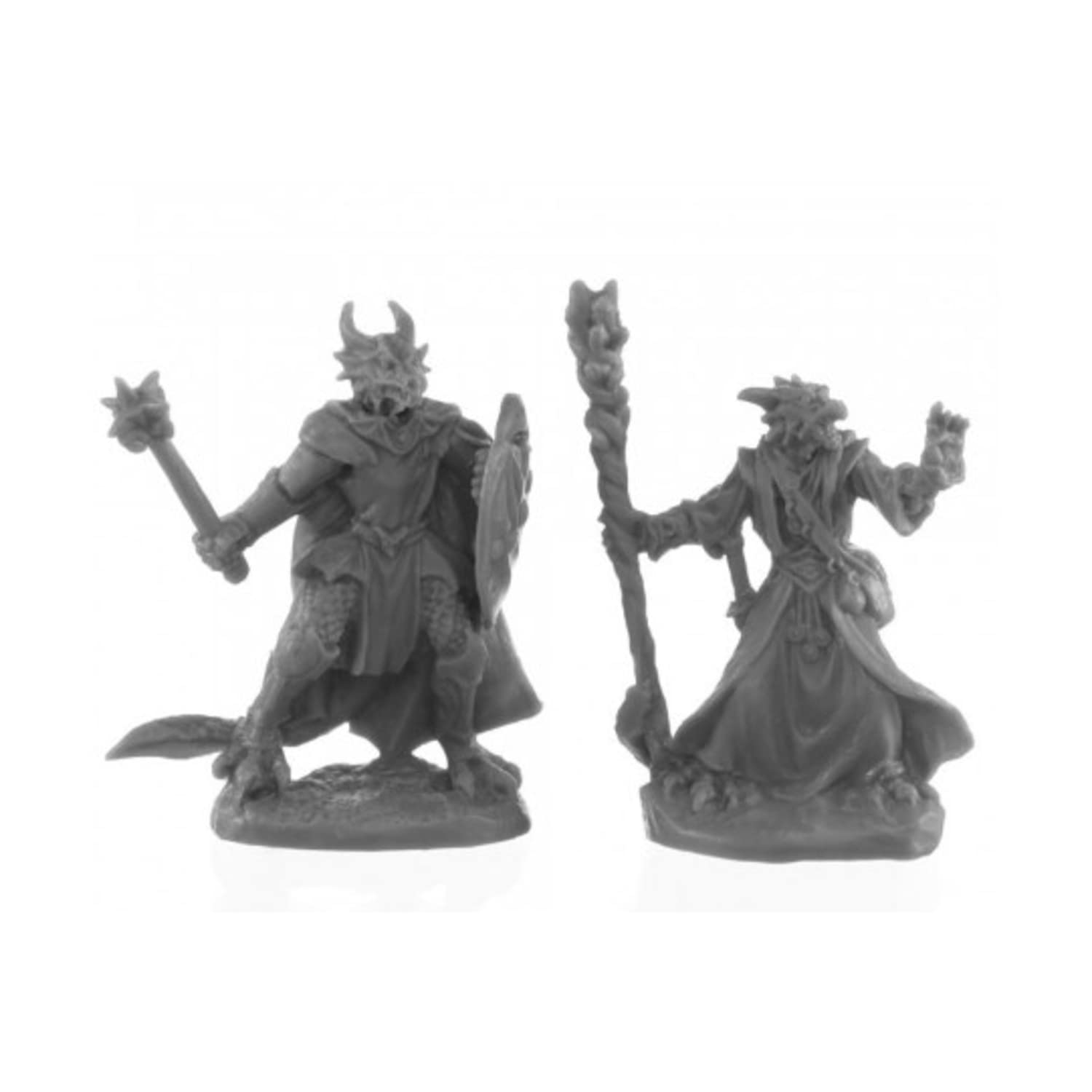 Bones Black Dragonfolk Wizard and Cleric Miniature 25mm Heroic Scale Figure - D&D RPG Tabletop Game Mini for Fantasy Roleplaying & Dungeon Crawling Adventures