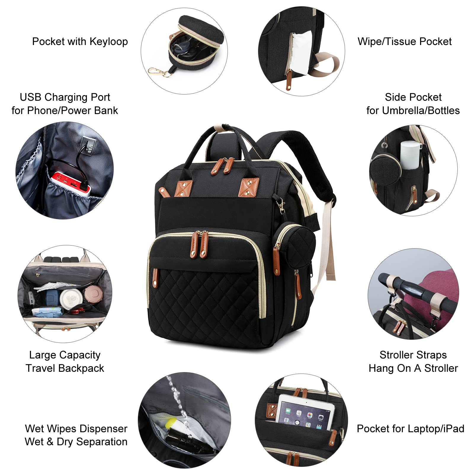 **Waterproof 3-in-1 Diaper Backpack with Changing Station & Foldable Pad – Large Travel Baby Bag for Boys & Girls – Perfect for Daycare, Travel & On-the-Go Parents (Black)**