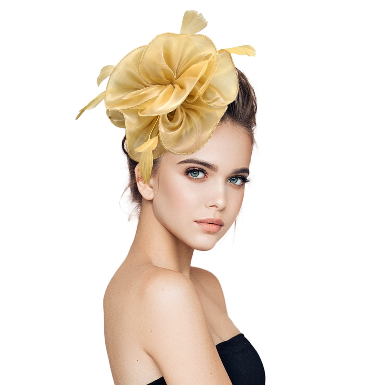 Elegant Women's Pillbox Flower Hat with Fascinator - Gold Tea Party, Cocktail, Wedding & Church Headpiece - Stylish Headbands for Women & Men - One Size Fits Most - Perfect for Special Occasions & Formal Events