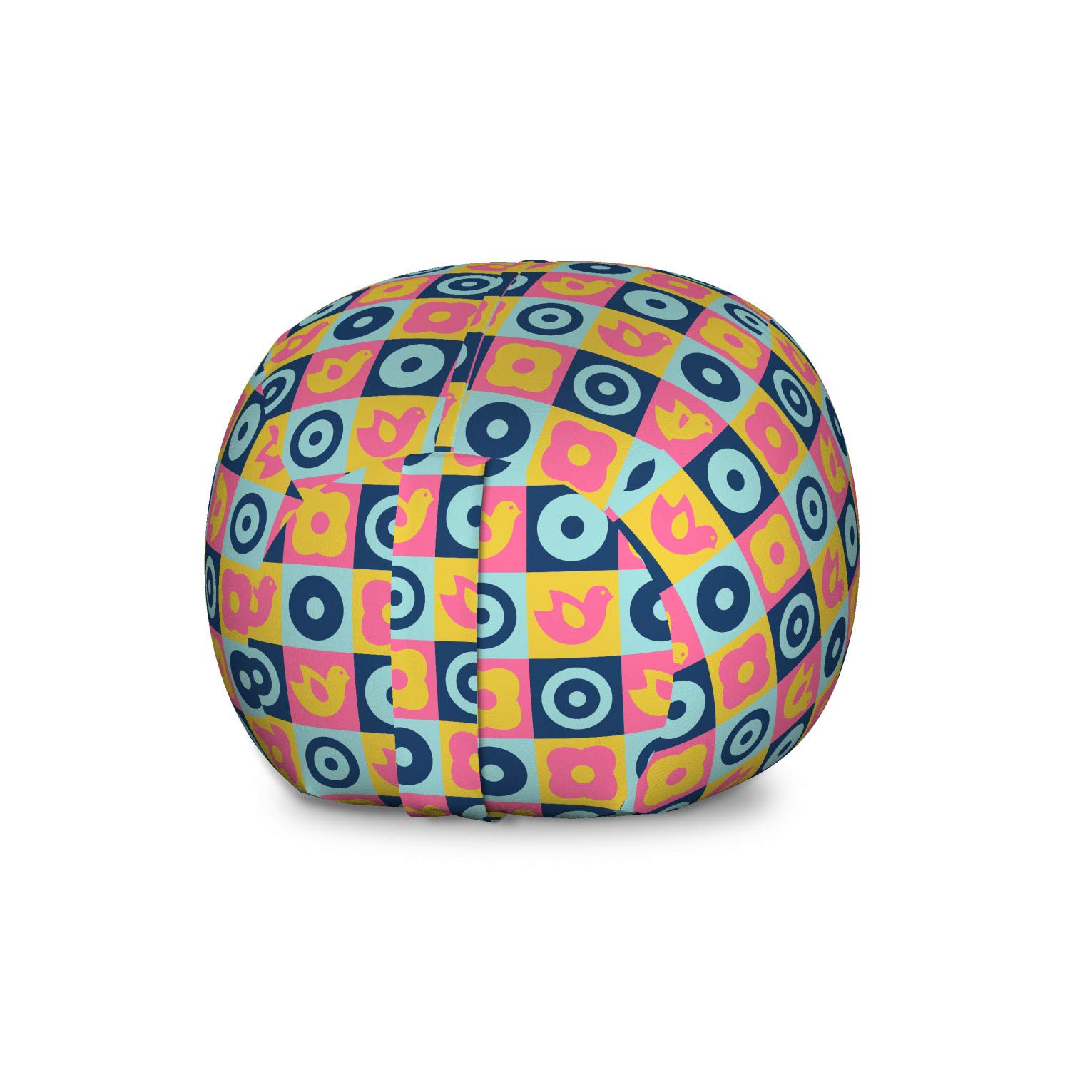 Ambesonne Large Washable Storage Toy Bag Chair - Abstract Folkloric Birds, Flowers & Geometric Patterns - Stuffed Animal Organizer for Kids' Room, Playroom & Nursery - Multicolor