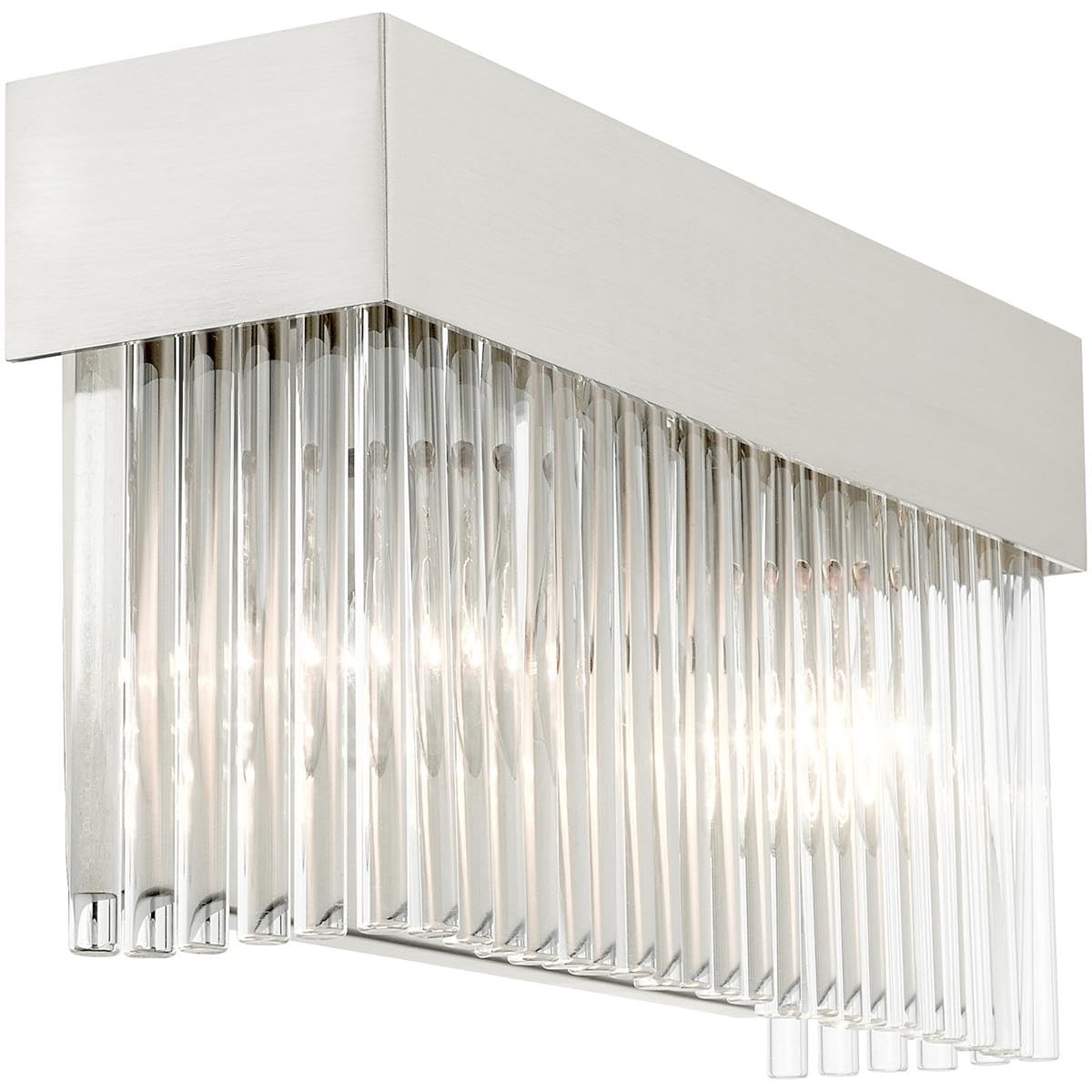Livex Lighting 15712-91 Brushed Nickel Bathroom Vanity Light Fixture - 2 Lights, Modern Sconce for Bathroom Mirror, Perfect for Vanity Makeup Area and Powder Room Lighting
