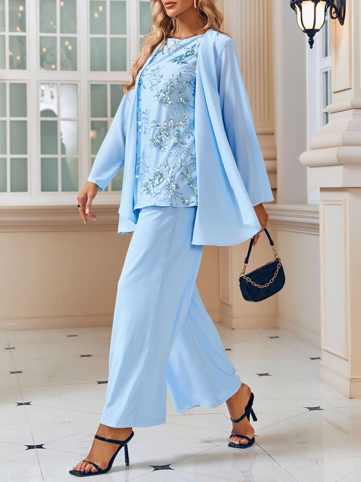 Elegant Women's 3-Piece Lace Pantsuit Set - Mother of the Bride Formal Outfit | Wedding Guest Dressy Suit for Special Occasions & Evening Events