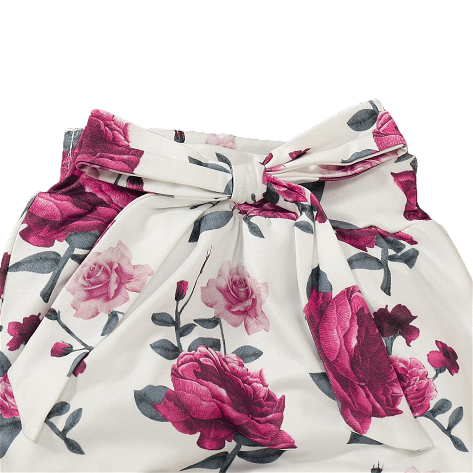 ChYoung Baby Girl Clothes Set - 3 Piece Newborn Outfit with Romper Top, Rose Printed Pants & Headband | Cute Sister Outfit for Photoshoot, Birthday & Special Occasions