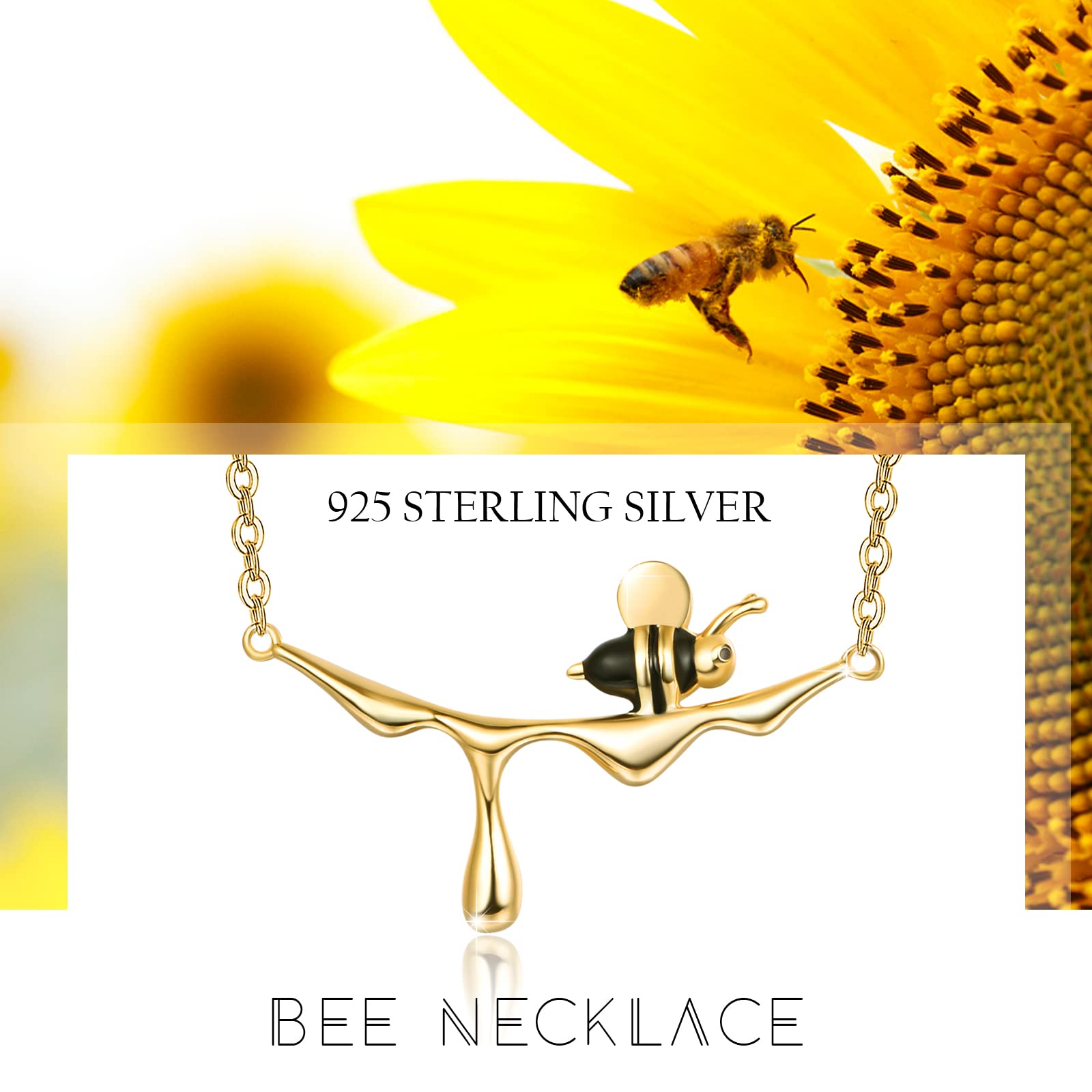 CUOKA MIRACLE 925 Sterling Silver Honey Bee Pendant Necklace - Bumblebee Jewelry with Dripping Honey Charm, Elegant Birthday Gift for Women | Perfect for Everyday Wear, Date Nights & Special Occasions