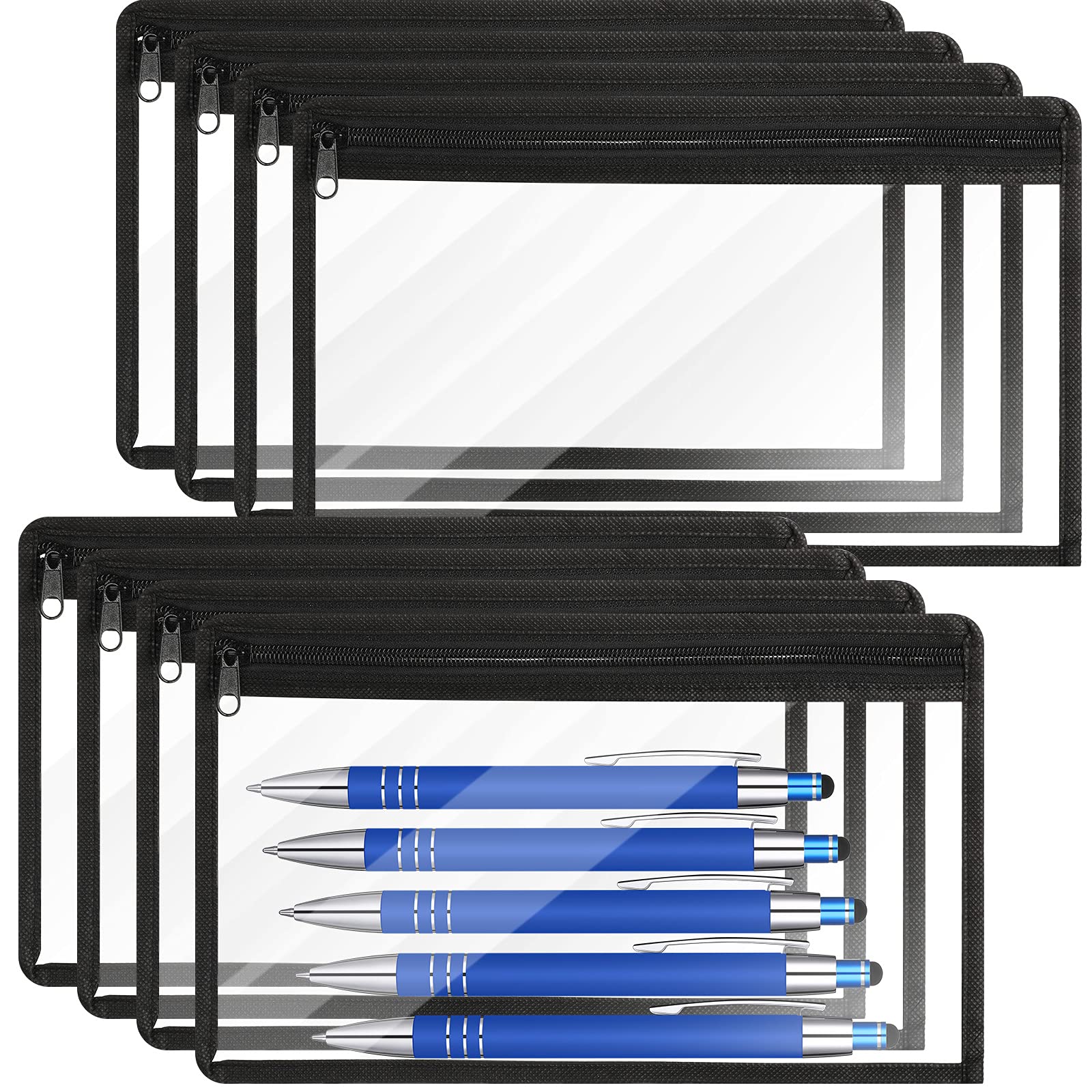 8 Pack Clear PVC Zipper Pouches for Pencils, Makeup & Documents - 11.5 x 7 Inches Multi-Purpose Storage Bags with Black Edging - Perfect for Office, School & Travel Organization (Office Supplies)