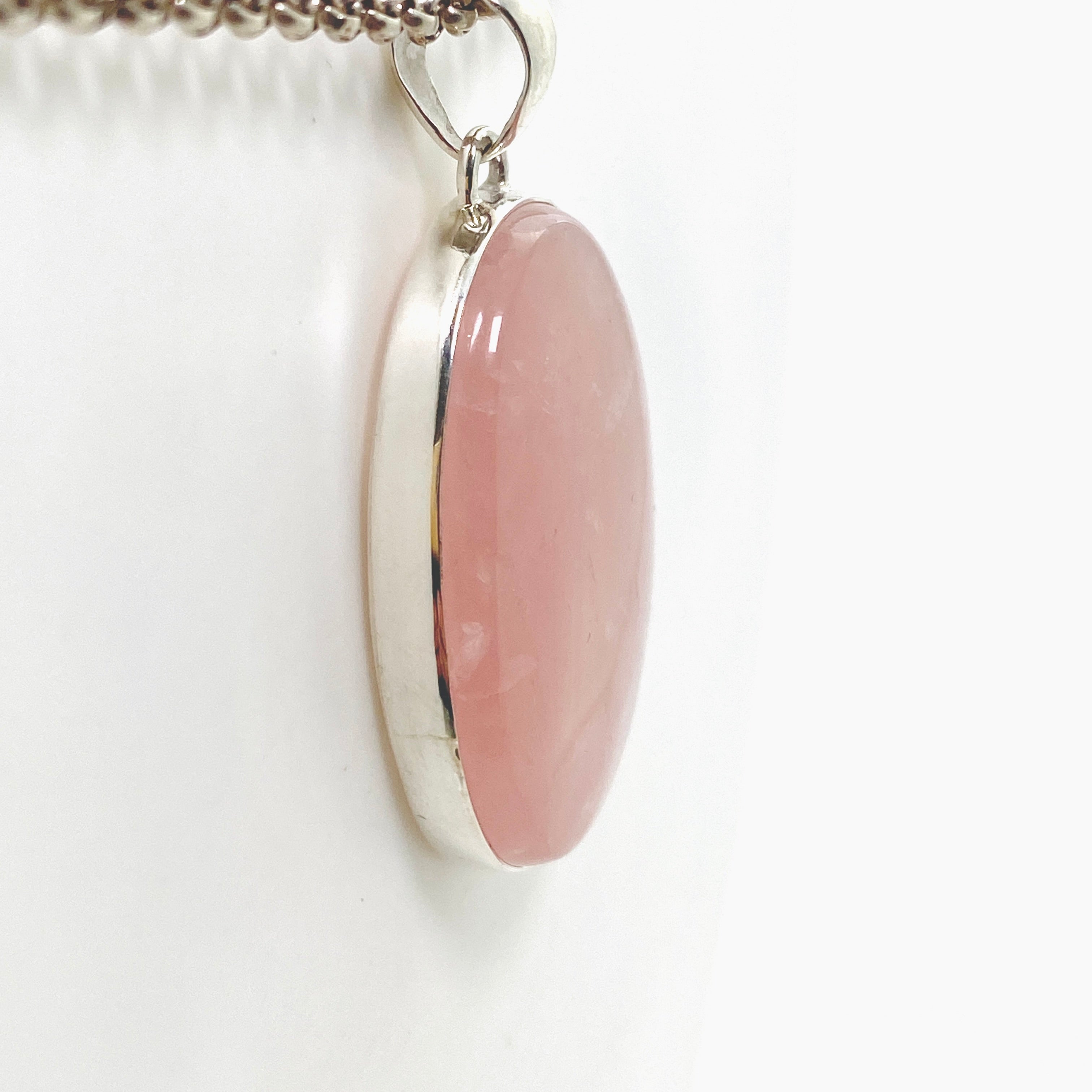 Natural Rose Quartz Oval Cabochon Pendant Necklace KPGJ4684 - Healing Crystal Jewelry for Women, Meditation & Energy Balance