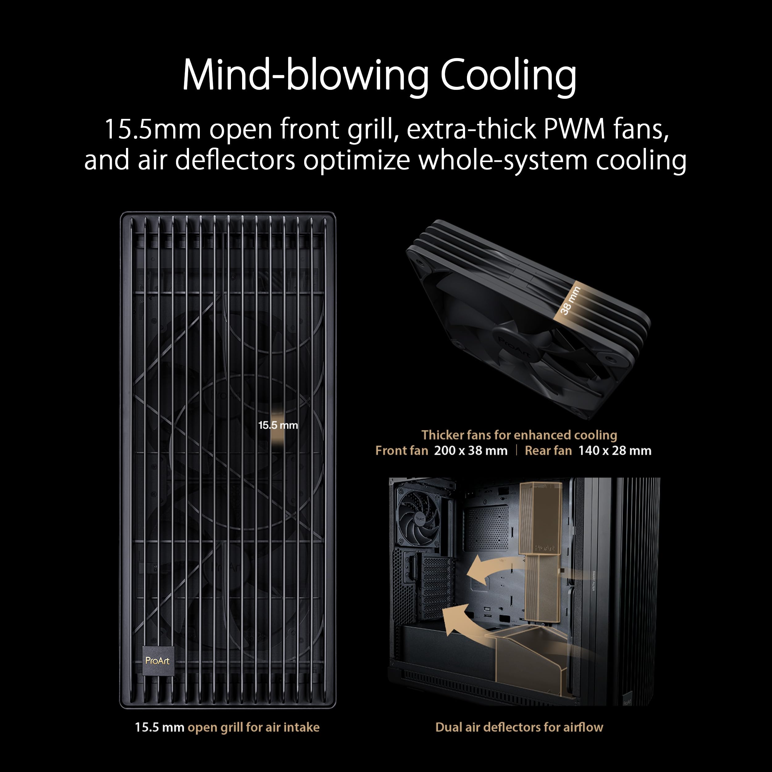 ASUS ProArt PA602 E-ATX PC Case - Supports 420mm Radiator, Includes 1x140mm & 2x200mm Fans, Front IR Dust Indicator, Tool-Free PCIe Mounting - Ideal for High-End Gaming & Professional Workstations