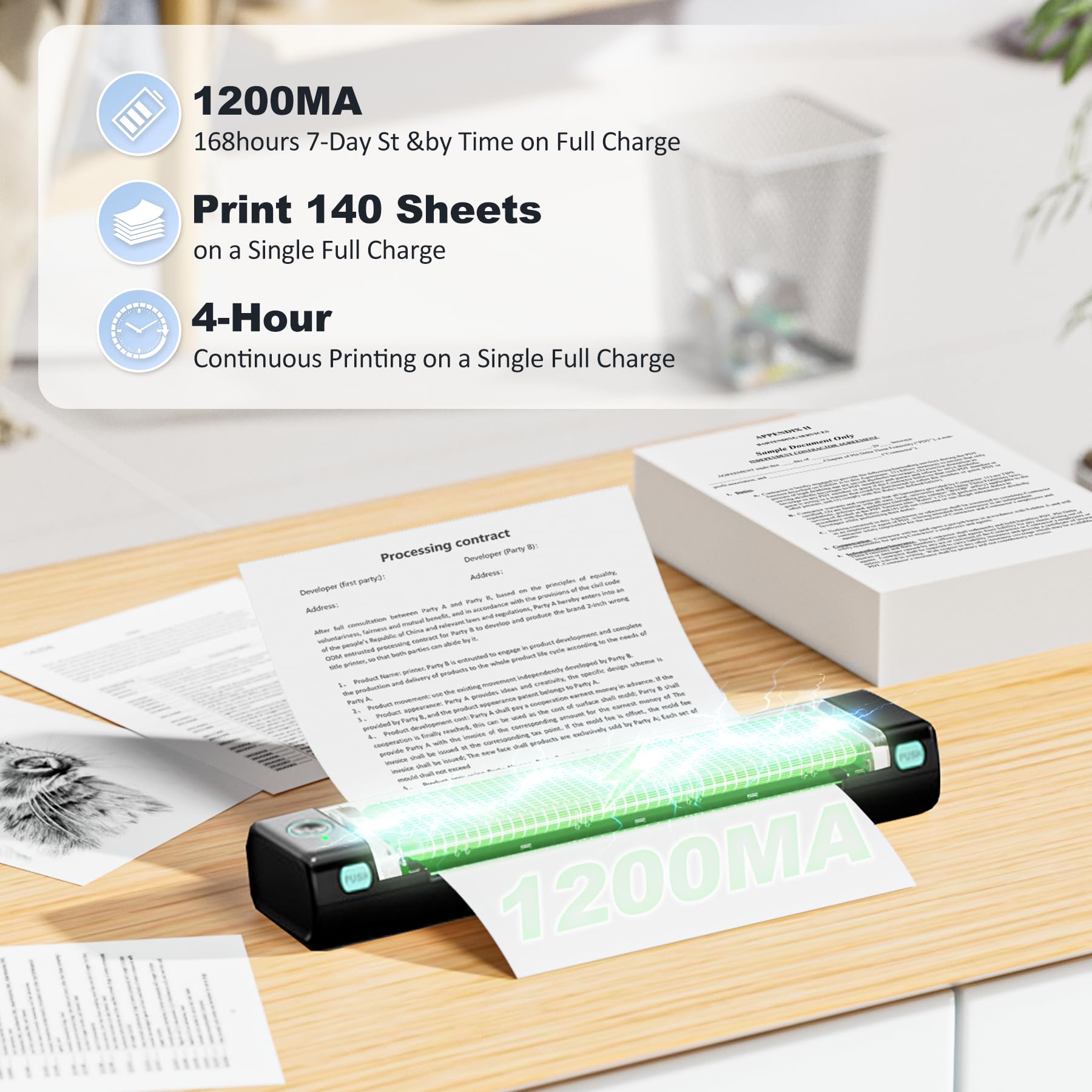 Zoolion M08F Portable Thermal Printer - Wireless, Inkless, Compact for Home Office & Travel | Supports 8.5