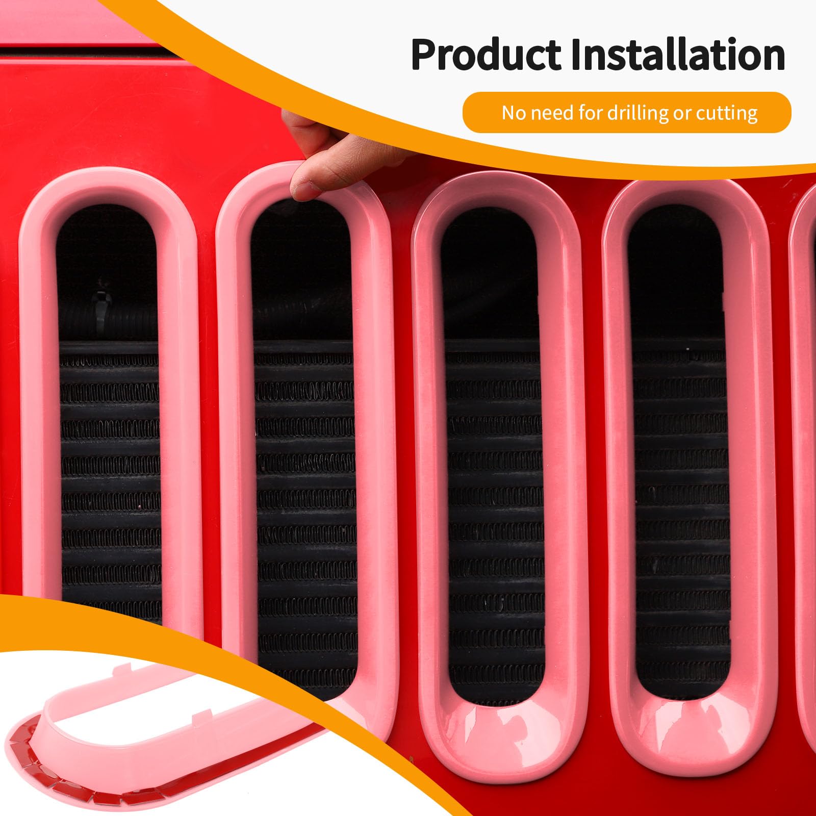 Hoolcar Pink Front Grille Insert Cover & Headlight Bezel Cover Trim for Jeep Wrangler JK JKU 2007-2017 - Durable Exterior Accessories for Off-Road Adventure & Custom Styling