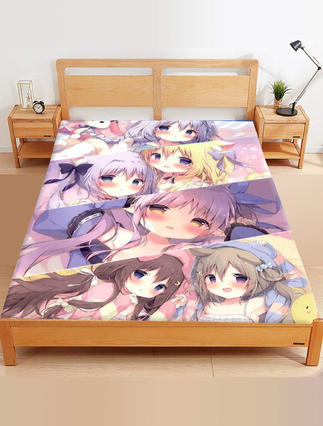 VENMO Azur Lane Fumizuki Hikawa Kyouka Manjuu Nagatsuki Princess Connect Shiratamaco Japanese Anime Bedding Set - Soft Microfiber Bed Sheets for Anime Fans, Gaming Room Decor, Cosplay Theme Bedroom