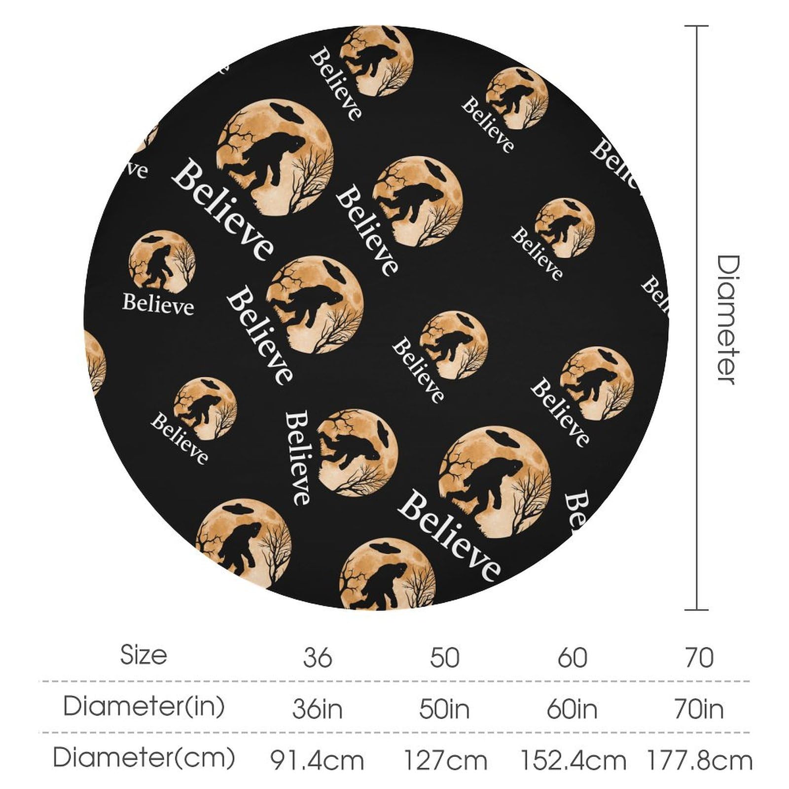 Bigfoot Believe Round Washable Tablecloth 50x50 Inch - Decorative Dining Table Cover for Wedding, Party & Everyday Use | Waterproof & Stain Resistant Fabric for Indoor/Outdoor Gatherings