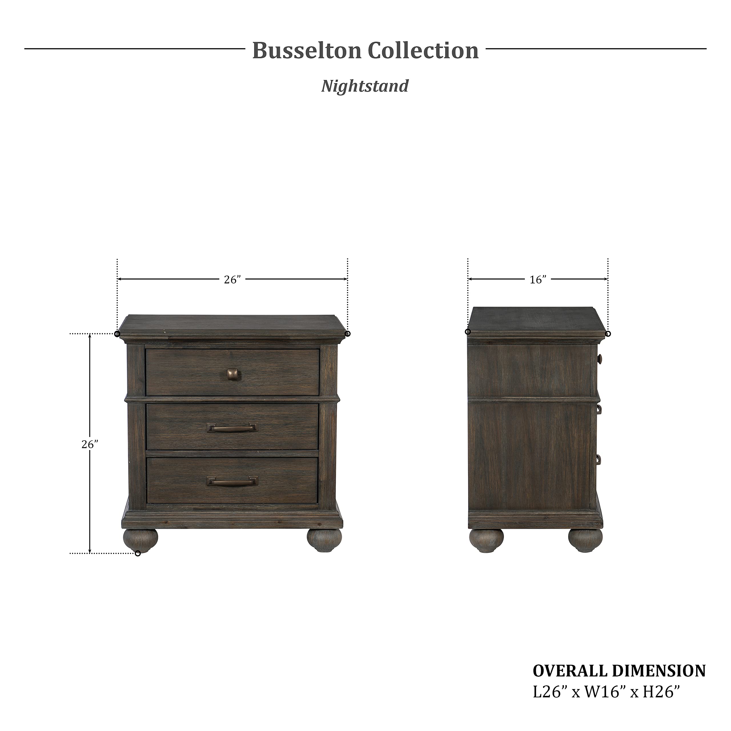 Lexicon Busselton 3-Drawer Nightstand - Rustic Brown Wood Bedside Table for Bedroom, Living Room & Guest Room - Compact Storage Cabinet with Drawers for Home Decor