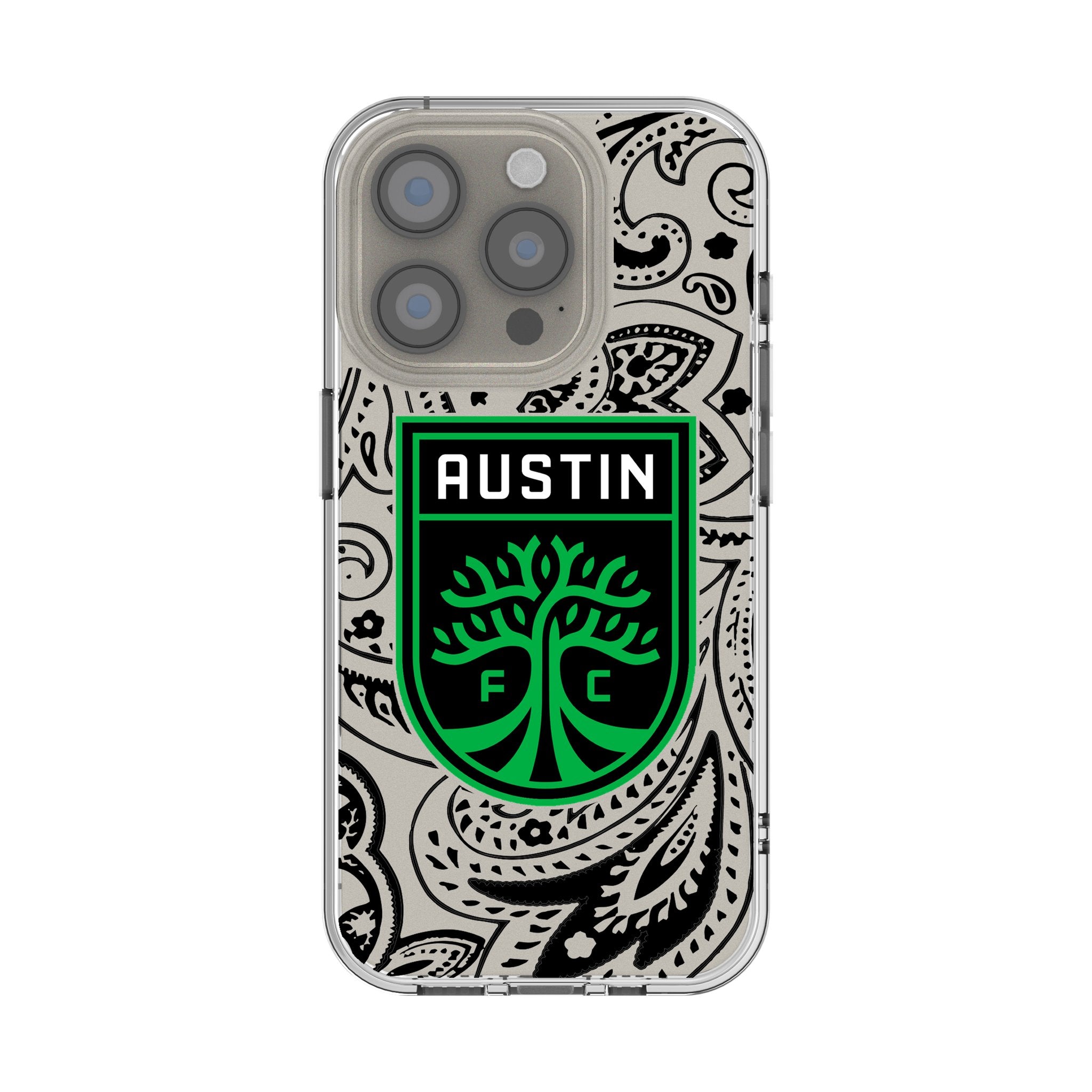 Austin FC Paisley Clear Phone Case for Apple iPhone 14/13/12/11 Pro Max - Slim Protective Cover with Team Logo - Perfect for Soccer Fans & Game Days